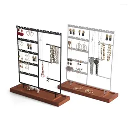 Jewelry Pouches Multi-function Display Stand DIY Metal Shelf Necklace Hanging Hooks 5-Tier Ear Stud Holder Wooden Tray