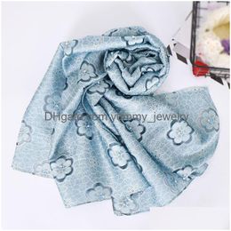 Women Lace Beads Hijab Flower Scarf Shawls Muslim Lightweight Scarves Pearls Polyester Wraps Fashion Headband 180X70Cm Drop Delivery Dhhxg