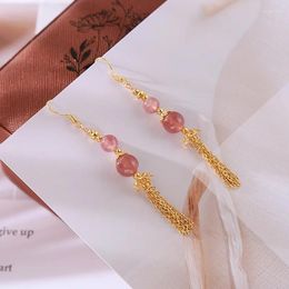 Dangle Earrings Sweet Natural Strawberry Quartz 14K Gold Filled Female Drop Promotion Jewellery For Women 2024 Style