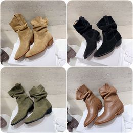Women Tabi Western Cowboy Boots Luxury Designer Autumn and winter styles Calf leather high mercerized suede fashion Leather spike Boots
