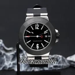 New 44mm Aluminium 103445 Automatic Mens Watch Stick Markers Black Dial Black Bezel Steel Case Rubber Strap Gents Watches Timezonewatch DHTM Z15c