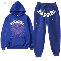 Mens Tracksuits Blue Sp5der Hoodie Men Women Tracksuit Spider Web Printing Pants and Sportswear Streetwear Young Thug Pullover Sets 230303 JF2E