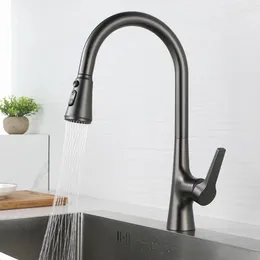 Kitchen Faucets Three Function Water Outlet Pull Vegetable Basin Faucet Can Rotate Household Gun Grey Sink Mixer Out