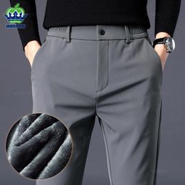 Winter Warm Fleece Trousers Men Thicken Business Stretch Slim Elastic Waist Jogger Korean Outdoor Sweatpants Suit Pants Male 240112