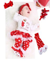 Christmas Baby Romper Dress Suit 4 PCSSet Snowflake Long Sleeve Newborn Infant Clothes 024 Months Baby Girl Clothing Set 10 Styl9538724