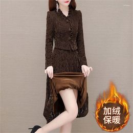 Casual Dresses Thickened And Velvet Dress Female 2024 Spring Autumn Winter Women's Coat Middle Aged Mother's Long Sleeved Party