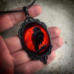 Pendant Necklaces Gothic Creative Raven Necklace Man Woman Dark Punk Vampire Red Leather Rope Collar Horror Halloween Party Gift Choker