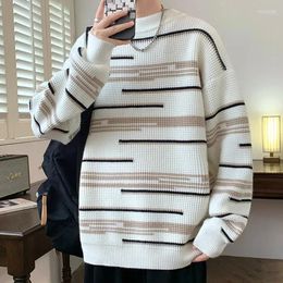 Men's Sweaters Fashion Solid Autumn Winter Loose Long Sleeve T-shirt Men Pullover Soft Patchwork Print Sweater Warm Striped Irregularly