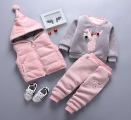 2020 Fashion Baby Girl Clothes Winter Cartoon Infant Thicken Velvet Coat Tshirt Pants 3pcsSets Children Clothing Kid Tracksuit641041471