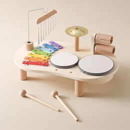 Baby Aeolian Bells Rattle Montessori Educational Toys Children Musical Kids Drum kit Music Table Wooden Instruments 240124