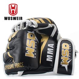 WOSWEIR PU Half Finger MMA Gloves for Men Kicki Boxing Karate Muay Thai Guantes De Boxeo Free Fight Sanda Training Equipment 240112