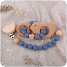 New Baby Teethers Toys Baby Pacifier Clip Wooden Teethers Bracelet SetSilicone Beads Infants Teething Toy Anti-lost Chain Cartoon Star Cloud Cat