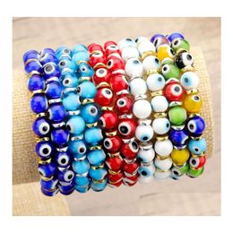 Turkish Evil Eye Beaded Strands Bracelets Glass Crystal Beads Bracelet For Women Girls Elastic Handmade Jewelry Drop Delivery Otgfp