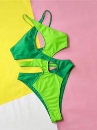 Women's Swimwear Sexy Splicing Cross Back Cut Out Women One Piece Swimsuit Female Monokini High Leg Bather Bathing Suit Swim K4919