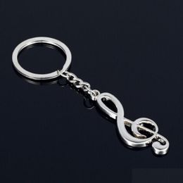 Keychains Lanyards Keychains Lanyards New Key Chain Ring Sier Plated Musical Note Keychain For Car Metal Music Symbol Chains Drop De Dhaa8