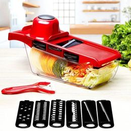 Vegetable Cutter with Handle Steel Blade Mandolin Slicer Potato Peeler Carrot Grater Container Slicer Kitchen Accessories Tools 240113