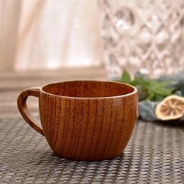 Japanese Sour Jujube Wood Flat Bottom Coffee Cup Wooden Insulated Tea Cup With Handle 240113