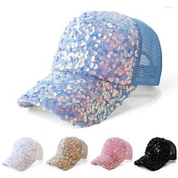 Ball Caps Summer Women Baseball Cap Hat Fashion Sequins Shiny Pink Hats Mesh Sun Visor Snapback For Outdoor Activity