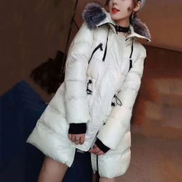 Black puffer coat woman luxury down jacket Winter Jackets Coats Real Raccoon Hair Collar Warm Fashion Parkas With Belt Lady Cotton Coat Outerwear Big Pocket z6