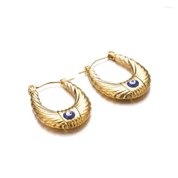 Stud Earrings Hip Hop 1Pair Inoxidable Stainless Steel Eye U-shaped 18K Gold Plated For Women Men Jewelry