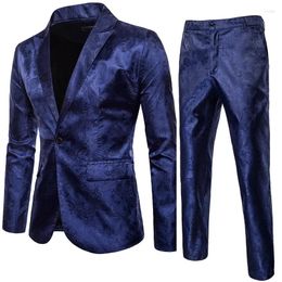 Men's Tracksuits High Quality Classic Jacquard Suit Set 2pieces (Blazer Pants) Luxury Fashion Business Slim Social Ball Tailcoat