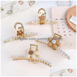 Korean Imitation Pearl Clamps Hairpins Small Flower Hair Claw For Women Large Back Head Clip Accessories Drop Delivery Dhb6F