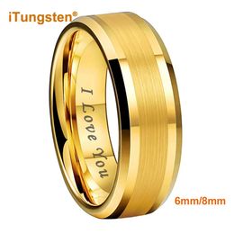 iTungsten 6mm 8mm Tungsten Carbide Finger Ring Men Women Engagement Wedding Band Fashion Jewellery I Love You Engraved Comfort Fit 240112