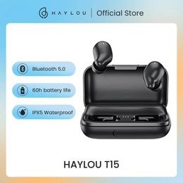 Earphones HAYLOU T15 2200mAh Touch Control Wireless Headphones HD Stereo Noise Lsolation Bluetooth Earphones With Battery Level Display