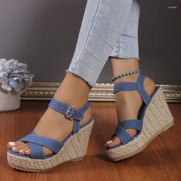 Sandals Shoes Female 2024 Buckle Strap Women's Fashion Summer Daily Women Round Toe Wedge Zapatos