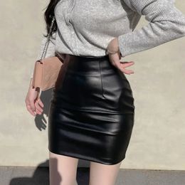 Black Mini Pu Leather Skirt Women Korean Fashion HighWaisted Elasticity Punk Style Bodycon Goth Sexy Skirts Female 240112