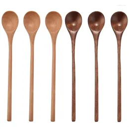 Coffee Scoops 6 Pcs Wooden Spoon Long Handle Wood Spoons Mixing Stirring Soup Iced Tea Used For Kitchen Cooking