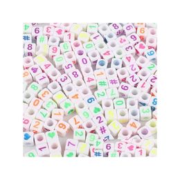100Pcs/Lot Coloured Square Beads Letters Numbers Diy Beading Drop Delivery Dhgn4