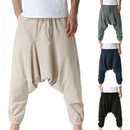 Men's Pants Men Casual White Sweatpants Baggy Trousers Summer Loose Drawstring Mid Waist Yoga Harem With Pockets Breeches