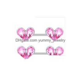 Heart Zircon Nipple Piercing Earring Surgical Steel 14G Ear Barbell Fashion Body Jewelry Drop Delivery Dh2Em