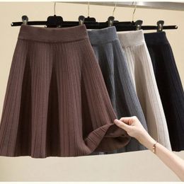 Womens Knitted Umbrella Skirt High Waist Autumn and Winter Aline Short Large Hem Drape Pleated 240112