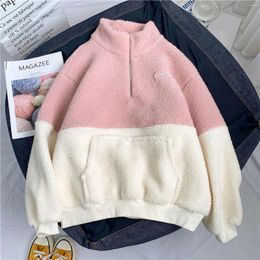 Women's Hoodies Women Half High Collar Hoodless Sweatshirt Autumn Winter Warm Plush Thickened Pullover Tops Female Plus Size Streetwear