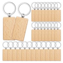 50 Pieces Blank Wooden Key Tag Key Engraving Blanks Unfinished Wood Keychain Key Ring Key Tags For DIY Crafts 240112