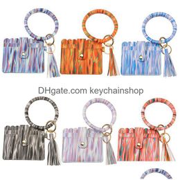Pu Leather Card Bag Keychains Party Bracelet Keychain Wallet With Tassels String Bangle Key Ring Holder Wristlet Handbag Drop Deliver Dhnrw