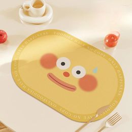 Table Mats Cute Cartoon Oval Oil Proof Waterproof Leather Insulation Tableware Mat