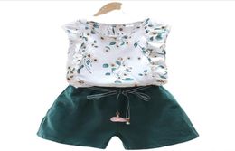 Girls Designer Clothing Sets Kids Summer Fashion Suits Baby Flying Sleeve Tops Loose Plain Shorts Outfits Child Floral Print Vest 1530101