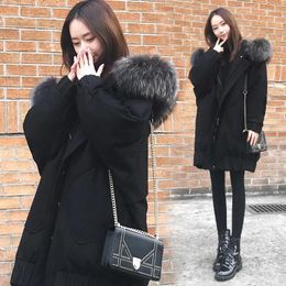Women's Trench Coats Winter Cotton Jacket Women With Big Fur Collar Korean Thickened Long Parka Down College Style Casual Hooded Coat