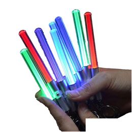 Party Favor Led Flashlight Stick Keychain Party Favor Mini Torch Aluminum Keychains Key Ring Durable Glow Pen Magic Wand Lightsaber Li Dhafq