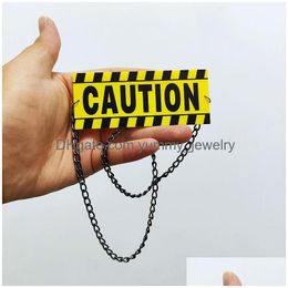 Pendant Necklaces Yellow Caution Card Fashion Necklace For Women Men Acrylic Letter Stripe Hiphop Rock Gift Jewellery Accessoriespendan Dh1Ub