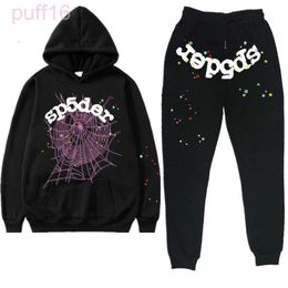 Mens Tracksuits Black Tracksuit Sp5der Hoody Hoodie Men Women Spider Sweatpants Web Printing Pants and Hooded Streetwear Young Thug Pullover Sets HQ23