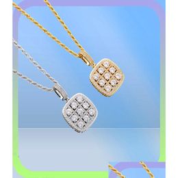 Pendant Necklaces Shiny Solitaire Square Military Army Cluster Pendant Necklace Chain Gold Sier Cubic Zirconia Men Hip Hop Jewellery For Dhfjd