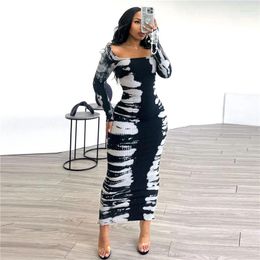 Casual Dresses Young Ladies' Spring Products Sell Well Long-sleeved Square Collar Fashion Temperament Tight Striped Ladies Dress.