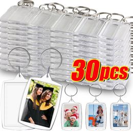 30pcs Rectangle Transparent Blank Clear Acrylic Insert Po Picture Frame Keyring Keychain DIY Split Ring Key Chain Gifts 240112