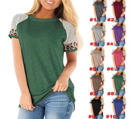 Summer Women T Shirt Striped Leopard Printed Short Sleeve Pullover Tops Tee Ladies Casual Round Neck Tees Beach Shirt S3XL D217075702742