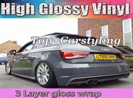 3 Layer Nardo GRAY Glossy Vinyl Wrapping Gloss Sheet Car Body Sticker Shinny Self Adhesive Wrap AIR Bubble 152X20M ROLL 493741770