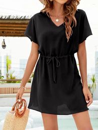 Women's Swimwear Women Swimsuit Cover-ups Short Sleeve Bathing Suit Cover Up Dress Casual Beach Summer